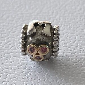 Authentic Pandora Silver & 14k Gold “Mom” Pink CZ Stones Charm ~ Retired